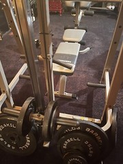 Powerhouse universal machine with 4×45 lb, 2×35 lb, 4×5 lb plates