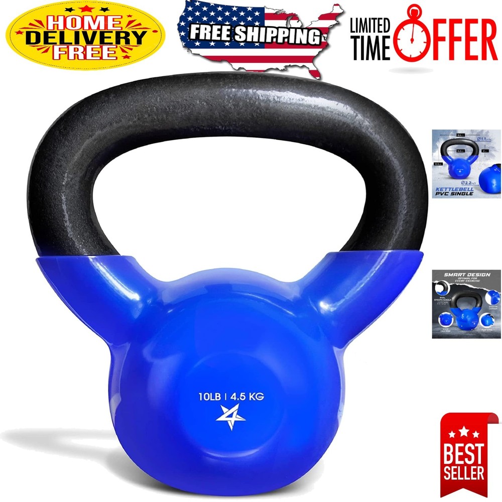 10 lb Vinyl Coated Cast Iron Kettlebell – Durable Home Gym Fitness Equipment
