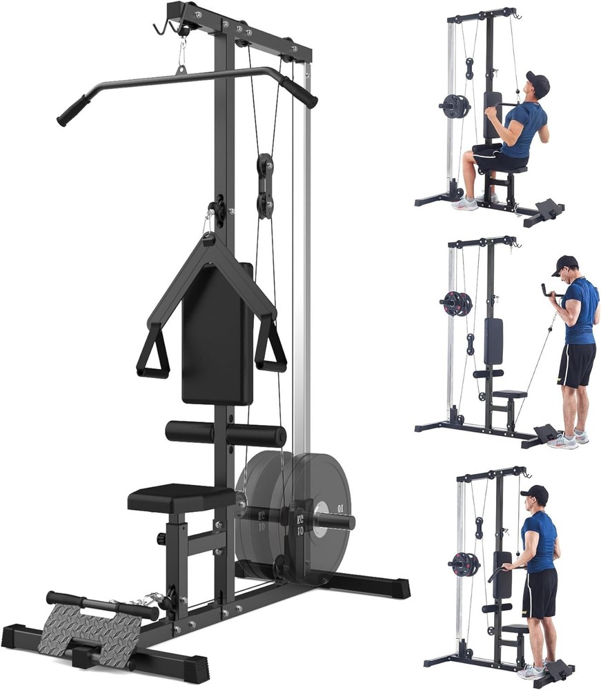 Lat Pull Down Machine System Workout Equipment with Seat Knee Support Home Gym
