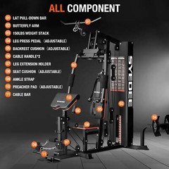 Home Gym150LBS Weight Stack fly machine Lat pulldown preacher curl All-In-One