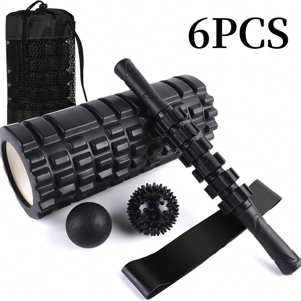 6pcs Foam Roller Set – Deep Tissue Massage Roller, Ball & Stretching Strap