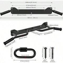 600lbs Wall Mounted Pull Up Bar – Heavy Duty Chin Bar w/ Band Hooks & Steel F…