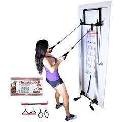 Tower 200 Door Gym Full Body Fitness System + Straight Bar, DVD, Chart