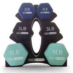 HolaHatha 2, 3, & 5 Pound Neoprene Dumbbell Free Hand Weight Set w/ Rack, Pastel
