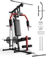 Multifunctional Home Gym Equipment Body Workout Station with Pulley System 400lb