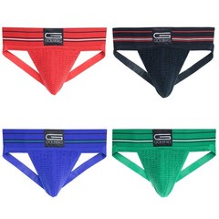 Golberg Athletic Supporters – 4 Pack – Contoured Waistband (S, Black/Red/Blue…