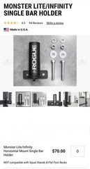 Rogue Monster Lite/Infinity Single Bar Holder Horizontal Mount