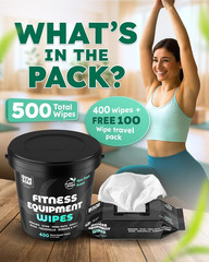Gym & Yoga Mat Cleaner Wipes, Plant Based – 500 Gym Equipment Wipes to Clean Exe