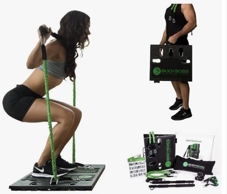 BodyBoss Home Gym 2.0 Full Portable Gym Home Workout Package Green 2 Bands
