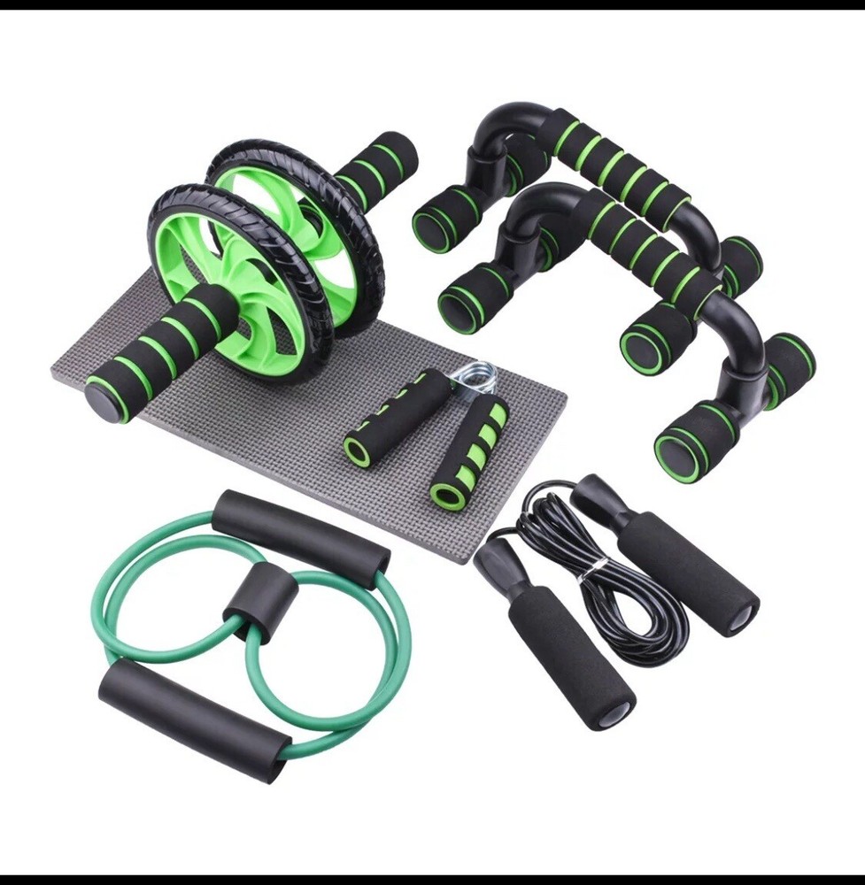 6-in-1 Home Gym Fitness Set: Ab Roller, Push-Up Bars, Jump Rope, Resistance Band