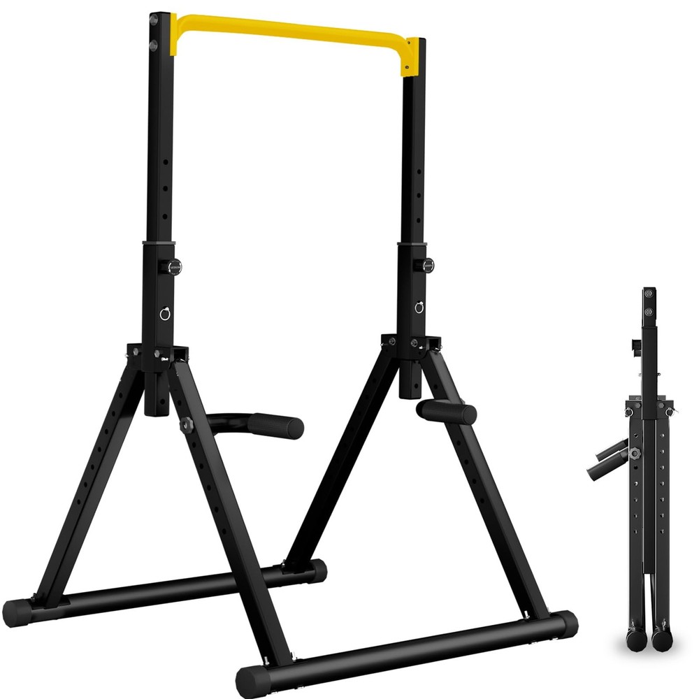 Folding Power Tower Dip Station Pull Up Bar Freestanding Height Adjustable M…
