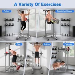 Power Tower Pull Up Bar Station Workout Dip Station for Home Gym Silver