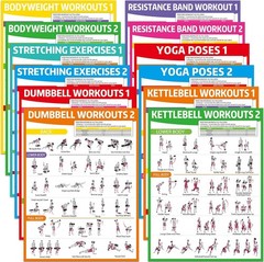 Workout Posters for Home Gym Dumbbells Bodyweight Colorful 12 Pcs