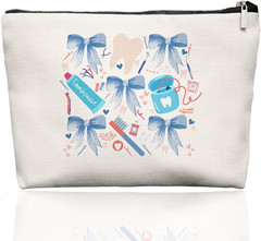 Smile Dental Care Makeup Bag, Cute Tooth & Bow Cosmetic Pouch for Dental Assista