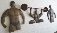 ANTIQUE IRON BODY BUILDER ADVERTISEMENT SIGNS WALL DECORATION GYMNASIUM .