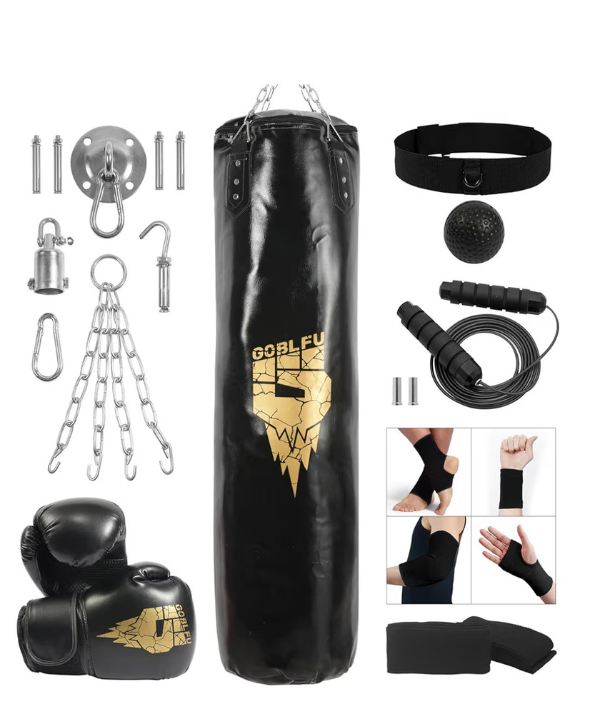 Hanging Punching Bag for Adults, 4ft PU Heavy Unfilled Boxing Bag Set