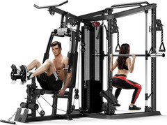 Home Gym System, 150LB Weight Stack Smith Machine with LAT Pull-Down & Leg Press