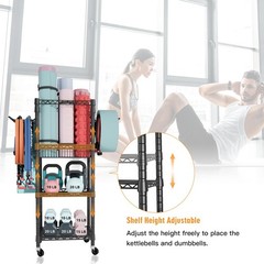 Home Gym Storage, 3 Tiers Workout Equipment Organizer with Wheels for Yoga Mats,