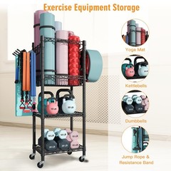 S1 Home Gym Storage, 3-Tier Workout Equipment Organizer with Wheels for Yoga …