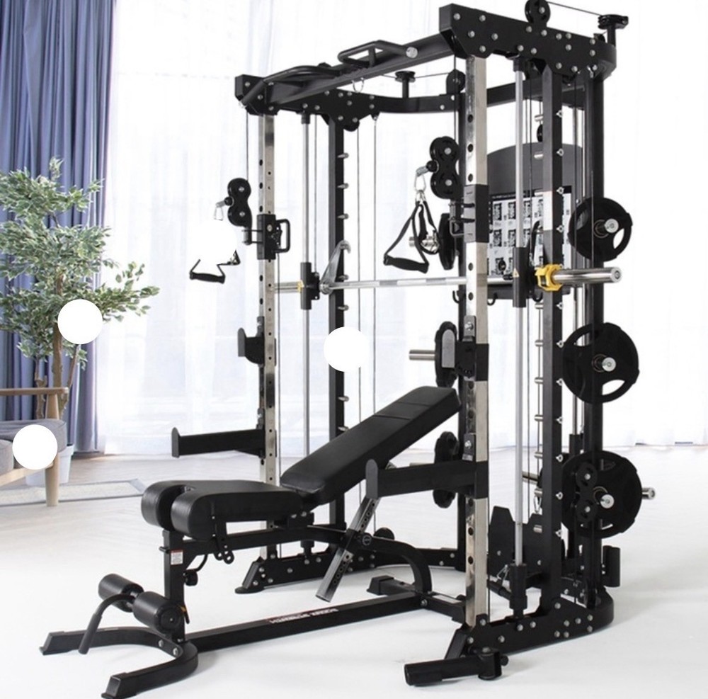 Multi-Station Adjustable Gym Smith Machine Lat Pulldown Black/Silver