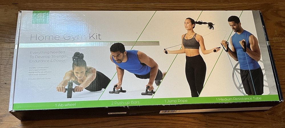 Gaiam Adjustable Home Gym Kit – Ab Wheel, Push-Up Bars, Jump Rope, Resistance T…