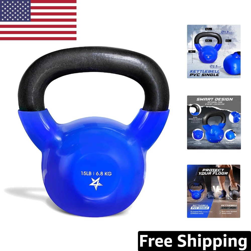 Effortless Control – 15 LB Vinyl Coated Cast Iron Kettlebell for Fitness Gains