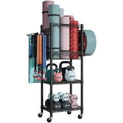 Home Gym Storage, 3 Tiers Workout Equipment Organizer with Wheels for Yoga Mats,