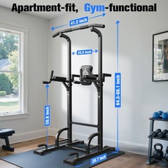 Power Tower Dip Station Pull Up Bar for Home Gym Strength Training Workout Eq…