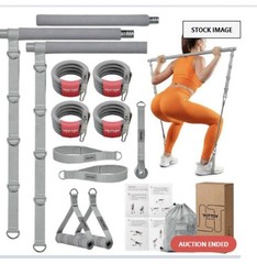 YOTTOY Portable Pilates Bar Kit Adjustable 16pc Bands Handles Bag Gray 300lb