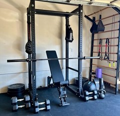 Rogue Gym Equipment Crossfit Setup: Rack, Bench, Barbell, Dumbbells, Plates