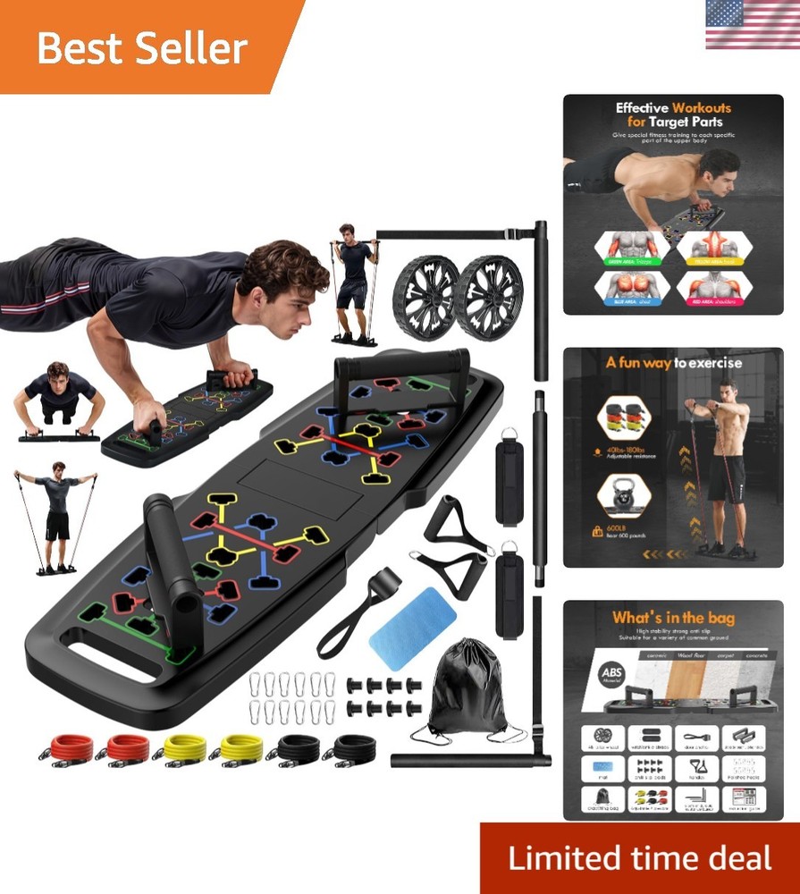 Versatile Push Up Board with Resistance Bands & Ab Roller for Total Body Fitness