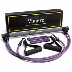 Viajero Pilates Bar Kit Women OS Gray Purple Resistance Tubes Home Gym Portable