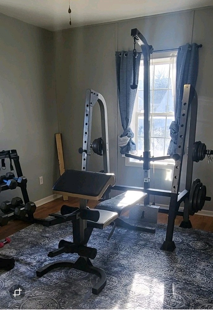 Golds Gym Olympic, A Frame Weight Bench With Cable Attachments.