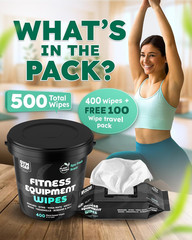 Gym & Yoga Mat Cleaner Wipes, Plant Based – 500 Gym Equipment Wipes to Clean Exe