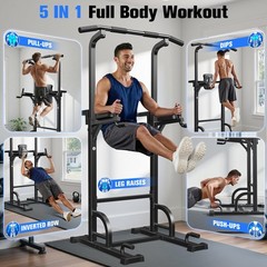 Power Tower Dip Station Pull Up Bar for Home Gym Strength Training Workout Eq…