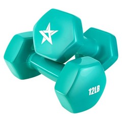 Yes4All Vinyl Hexagon Dumbbell, Set of 2 Hand Weights for Home Gym, 12Lb, Baltic