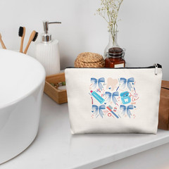 Smile Dental Care Makeup Bag, Cute Tooth & Bow Cosmetic Pouch for Dental Assista