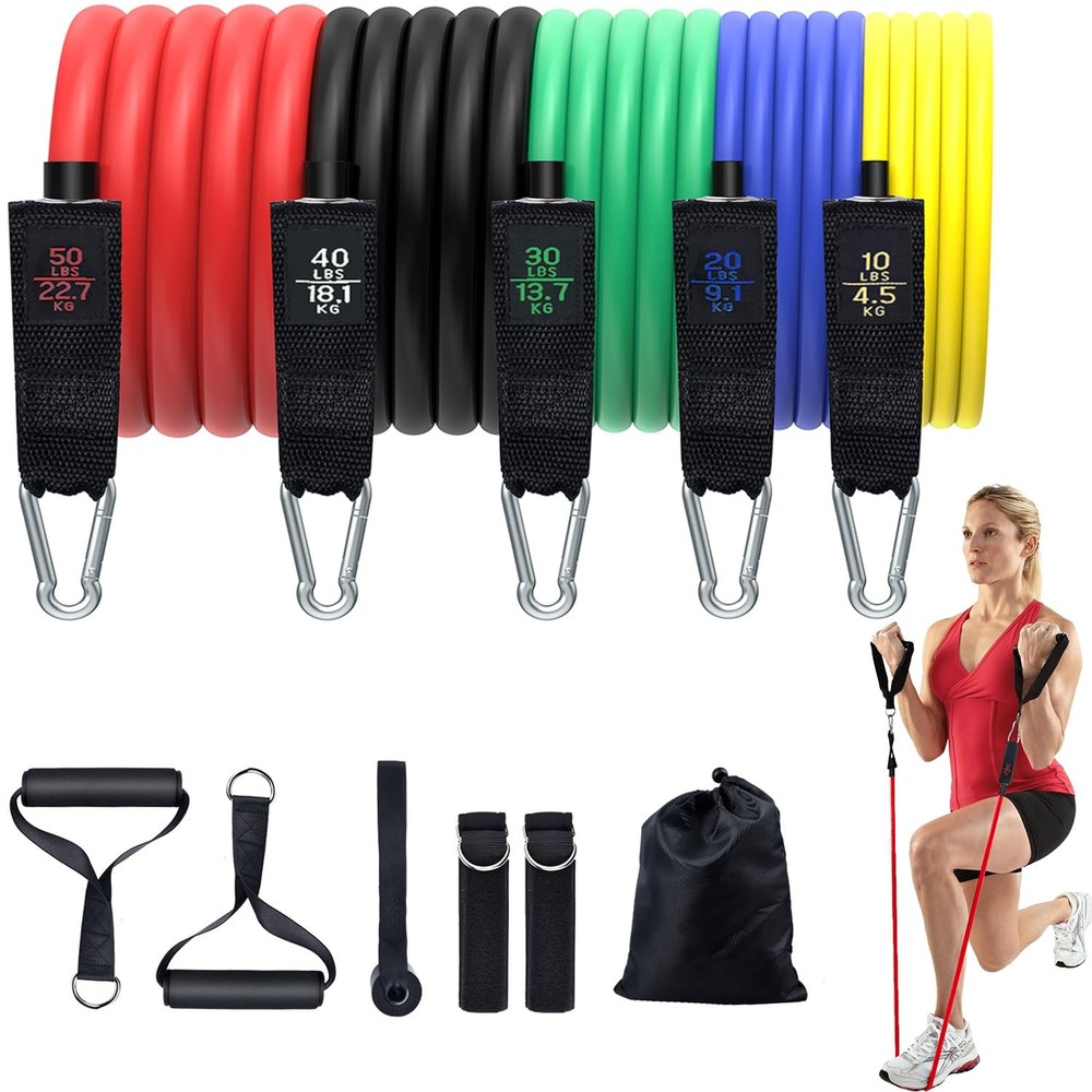 Resistance Bands, Simmgud Exercise Bands Set with Handles, Work Out 150 LBS