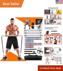 Portable Home Gym Set: 500LBS Detachable Pilates Bar & 8 Resistance Bands