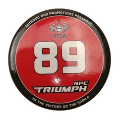 Vintage USA 1989 NPC Triumph Bodybuilding 3″ Pin “TO THE VICTORS GO THE SPOILS”