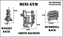 Mini Gym Set 4 Peice Smith Machine Weight Rack Dumbbell Rack Doll House Toys