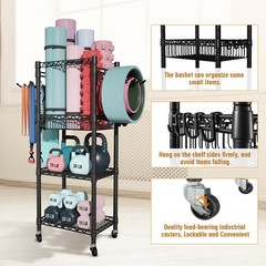 S1 Home Gym Storage, 3-Tier Workout Equipment Organizer with Wheels for Yoga …