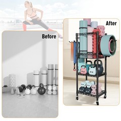 S1 Home Gym Storage, 3-Tier Workout Equipment Organizer with Wheels for Yoga …