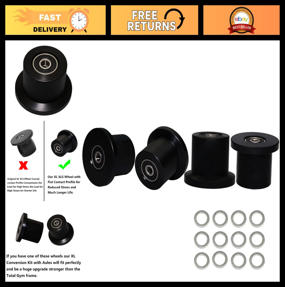 Total Gym Replacement Wheels/Rollers 4 Pack for XL XLS 3000 FIT – 1/4″ Bearings