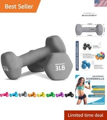 Hexagonal 3 lb Neoprene Dumbbell Set – Ideal for Yoga and Strength Training