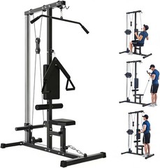 Heavy Duty Back Workout Machine LAT Pull Down Machine w/Leg Support for Home Gym