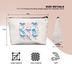 Smile Dental Care Makeup Bag, Cute Tooth & Bow Cosmetic Pouch for Dental Assista